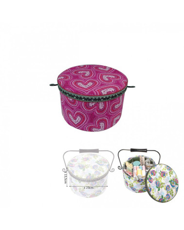Scatola da cucito rotonda 22x13,5 cm cuori rosa