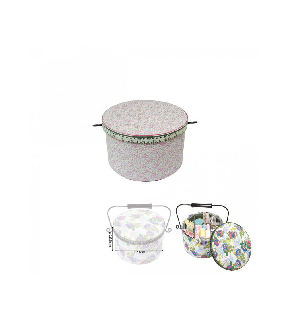 Scatola da cucito rotonda 22x13,5 cm rosa liberty