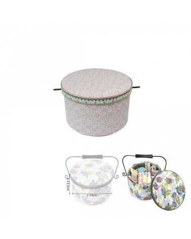 Scatola da cucito rotonda 22x13,5 cm rosa liberty