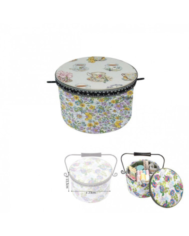 Round sewing box 22x13.5cm cups of tea and liberty