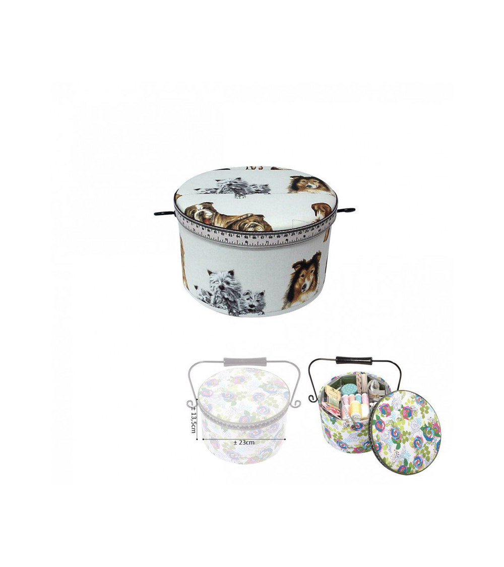 Round sewing box 22x13.5cm dogs