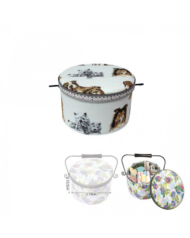 Round sewing box 22x13.5cm dogs