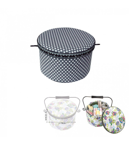 Round sewing box 22x13.5cm gray dots
