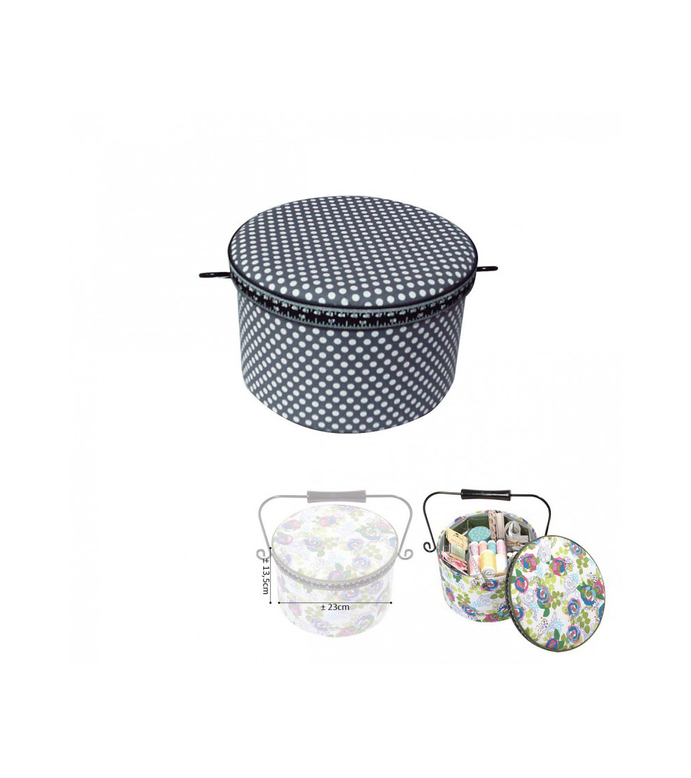 Round sewing box 22x13.5cm gray dots