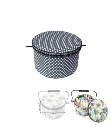 Scatola da cucito rotonda 22x13,5 cm pois grigi