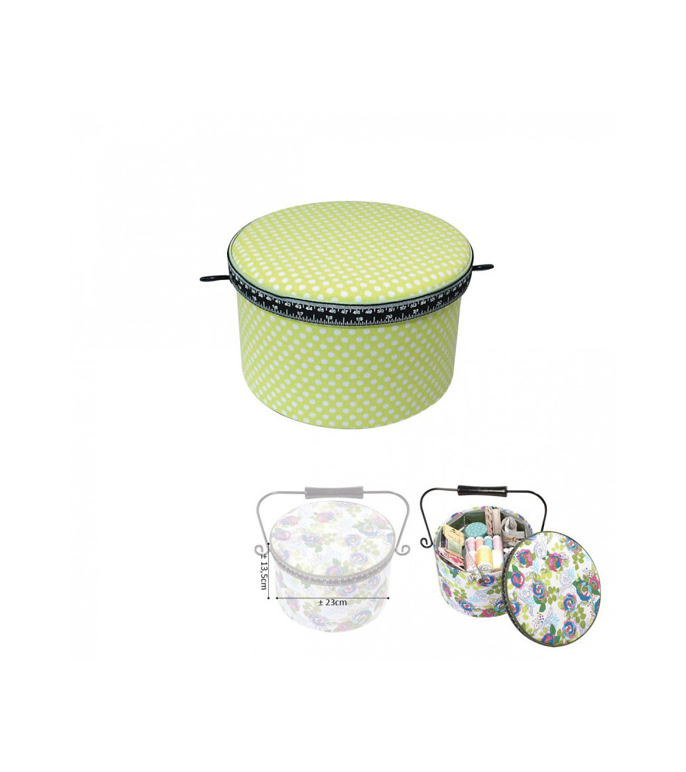 Scatola da cucito rotonda 22x13,5 cm pois verdi