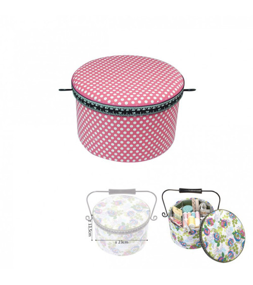 Round sewing box 22x13.5cm pink dots