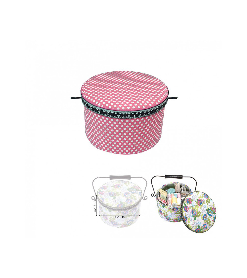 Round sewing box 22x13.5cm pink dots