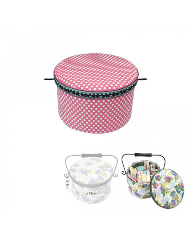 Round sewing box 22x13.5cm pink dots