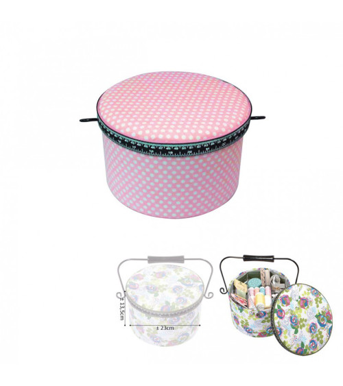Round sewing box 22x13.5cm light pink dots