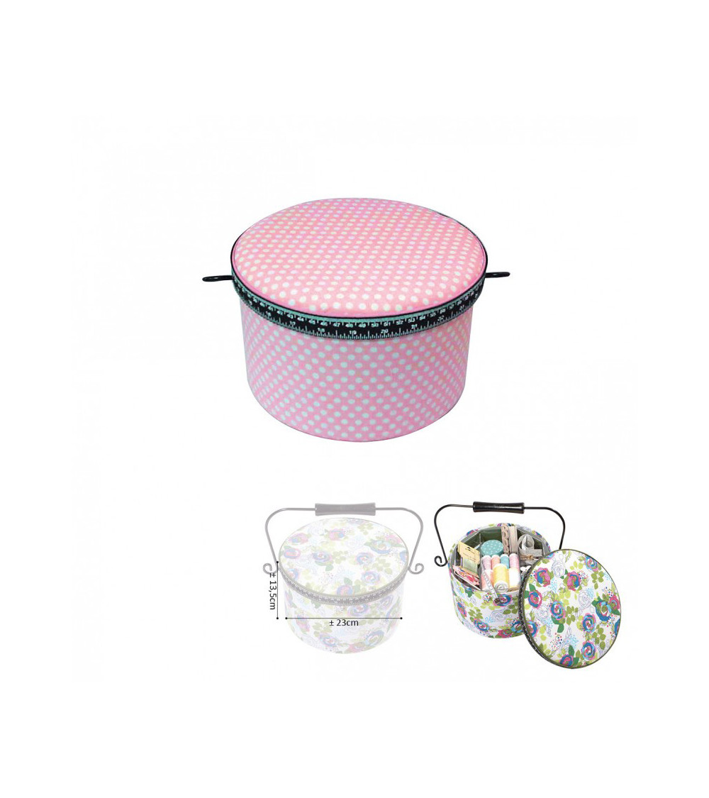 Scatola da cucito rotonda 22x13,5 cm pois rosa chiaro