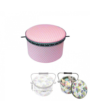 Scatola da cucito rotonda 22x13,5 cm pois rosa chiaro