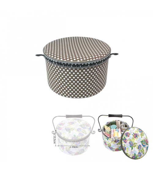 Round sewing box 22x13.5cm taupe dots