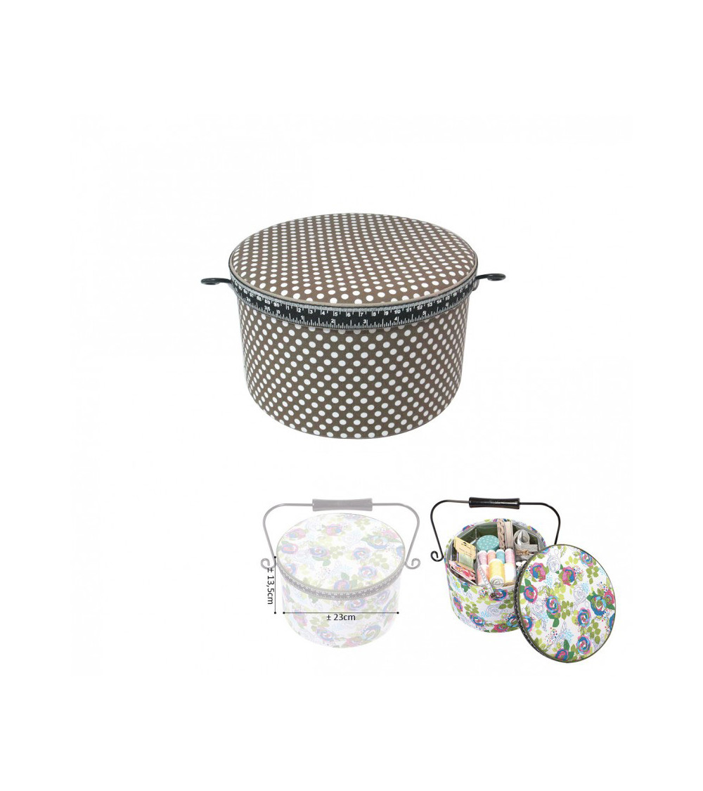 Scatola da cucito rotonda 22x13,5 cm pois tortora