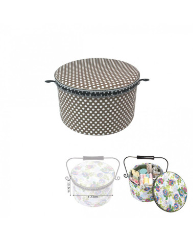 Round sewing box 22x13.5cm taupe dots