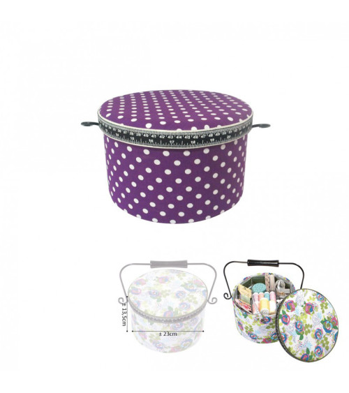 Round sewing box 22x13.5cm purple dots