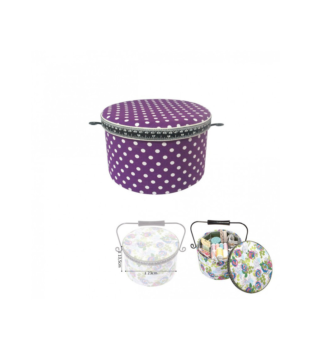 Round sewing box 22x13.5cm purple dots