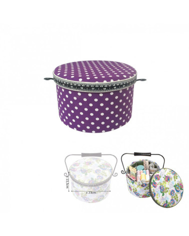 Round sewing box 22x13.5cm purple dots