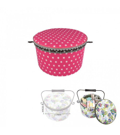 Round sewing box 22x13.5cm stars Fuchsia