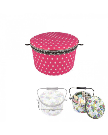Scatola da cucito rotonda 22x13,5 cm stelle Fucsia