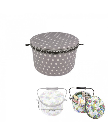 Scatola da cucito rotonda 22x13,5 cm stelle grigie