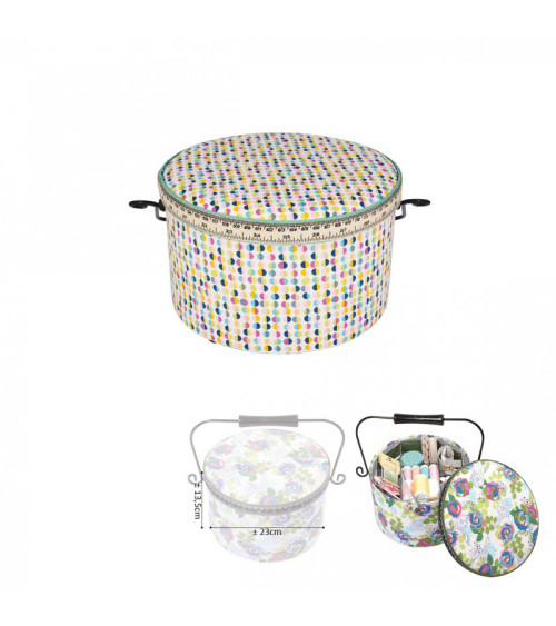 Round sewing box 22x13.5cm multicolored dots light background