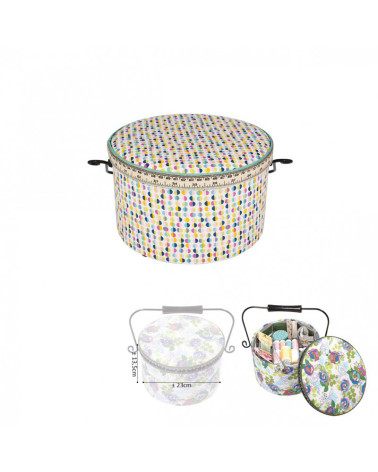 Round sewing box 22x13.5cm multi-colored polka dots light background