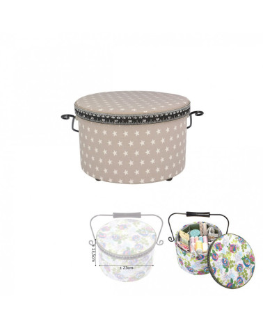 Scatola da cucito rotonda 22x13,5 cm stelle beige