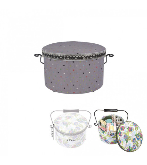 Round sewing box 22x13.5cm multicolored stars gray background