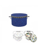 Boîte à couture ronde 22x13,5cm étoiles multicolores sur fonds bleu