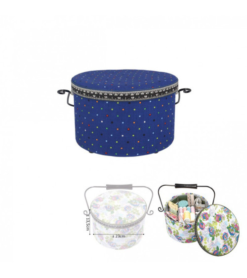 Round sewing box 22x13.5cm multicolored stars on blue background