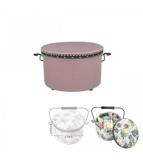 Round sewing box 22x13.5cm pink dots