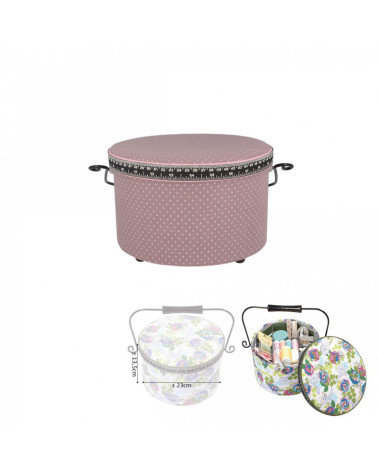 Round sewing box 22x13.5cm pink dots