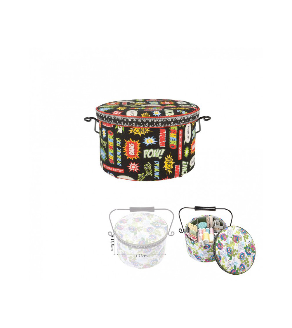 Scatola da cucito rotonda 22x13,5 cm pow bang