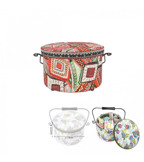 Round sewing box 22x13.5cm paisley print
