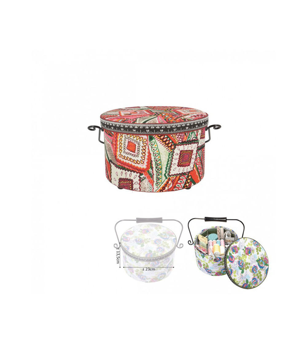 Round sewing box 22x13.5cm paisley print