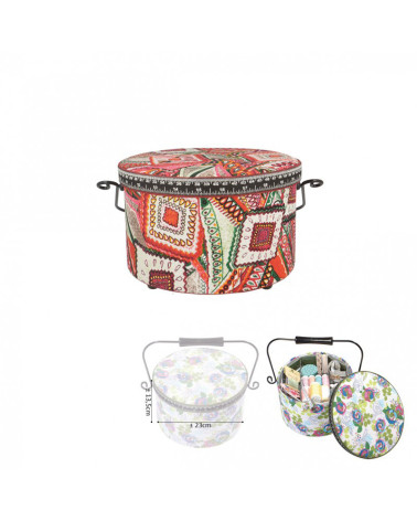 Scatola da cucito rotonda 22x13,5 cm stampa paisley