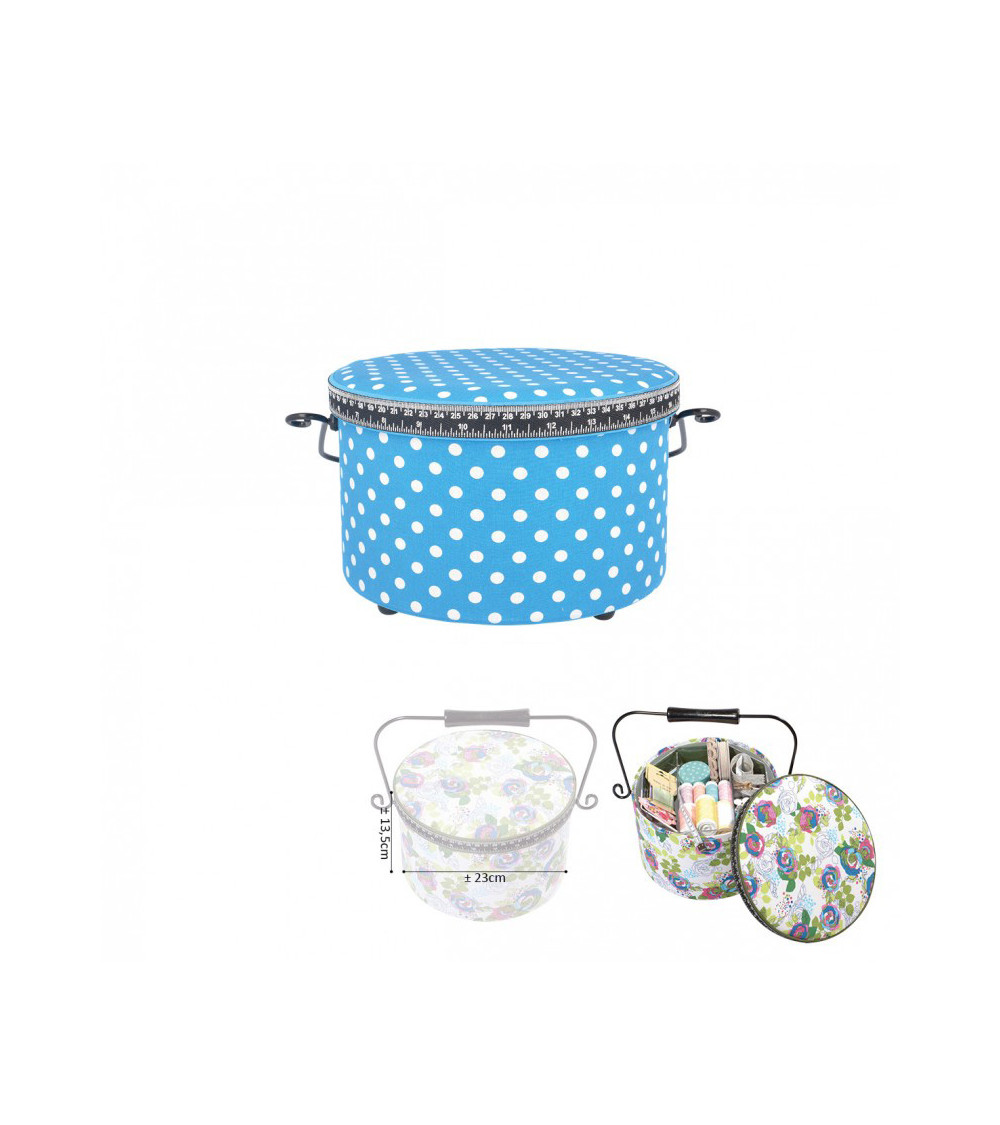 Round sewing box 22x13.5cm blue dots