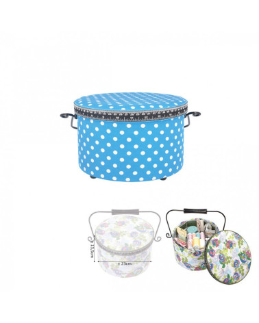 Round sewing box 22x13.5cm blue dots