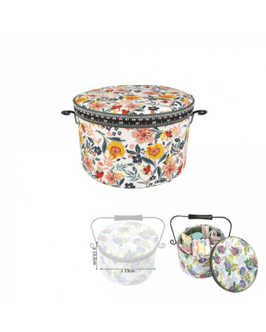 Round sewing box 22x13.5cm sixties print