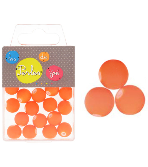 Perles plastiques orange fluo 12mm en boite de 18g