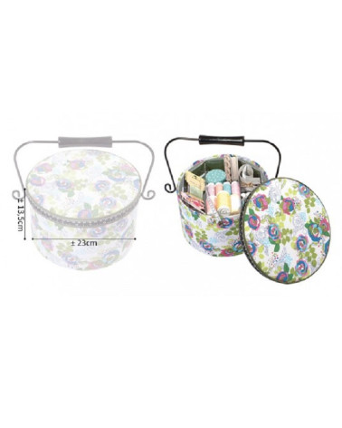 Round sewing box 22x13.5cm multicolored dots light background