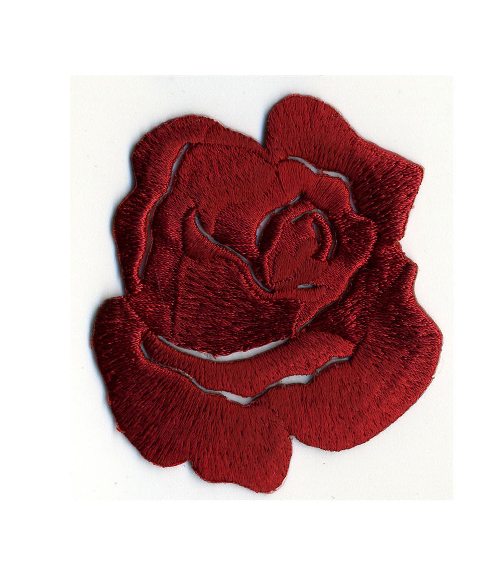 Deep red rose iron-on patch