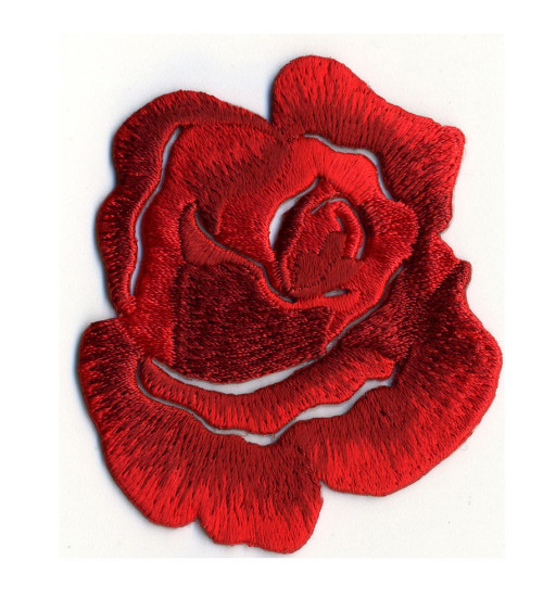 Bright red rose iron-on patch