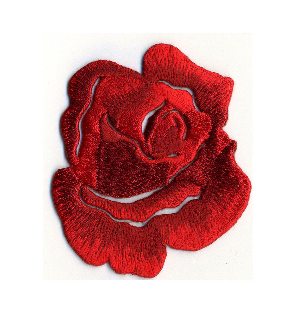 Bright Red Rose Iron-On Badge