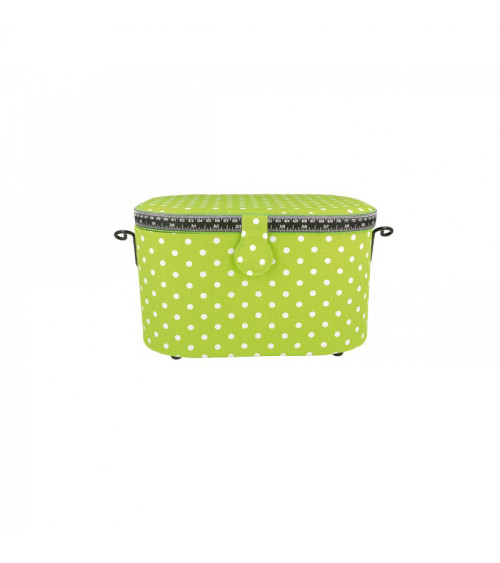 Oval sewing box 21x31x18cm green dots