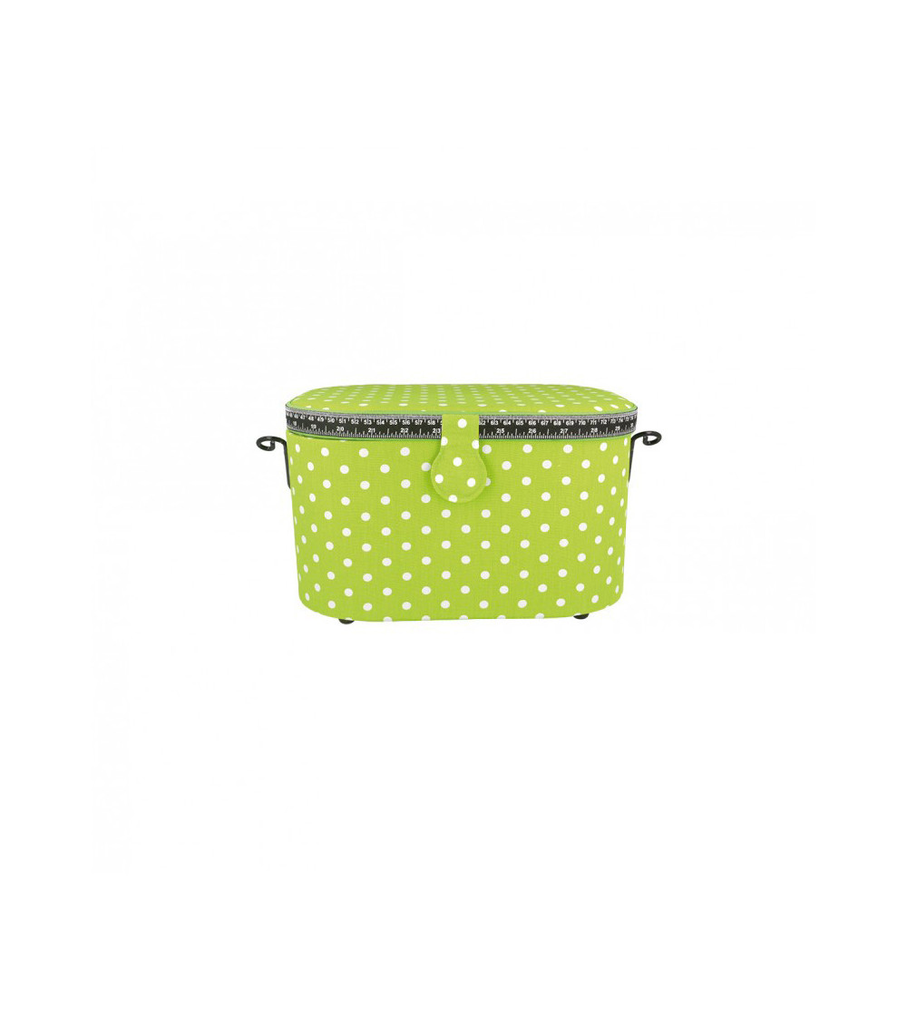 Oval sewing box 21x31x18cm green dots