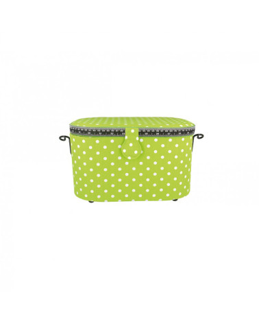 Oval sewing box 21x31x18cm green dots