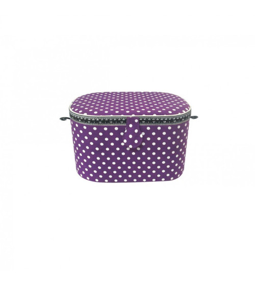 Oval sewing box 21x31x18cm purple dots
