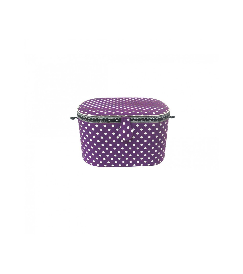 Oval sewing box 21x31x18cm purple dots
